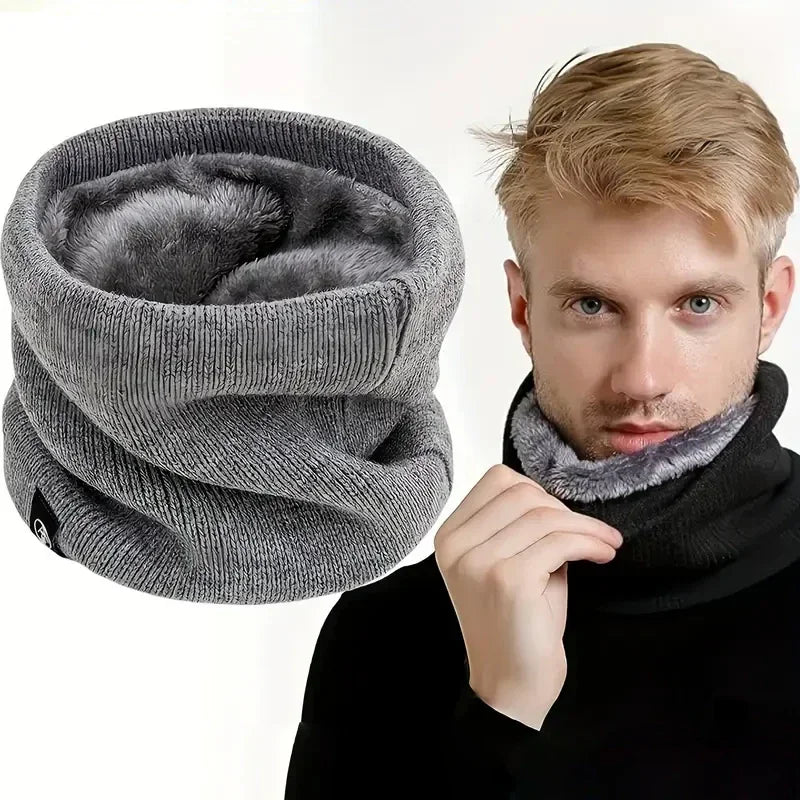 Winter Knitted Neck Gaiter & Fleece Face Mask – Windproof Scarf Neck Gaiter Scarf PLUSH Grey 10PCS