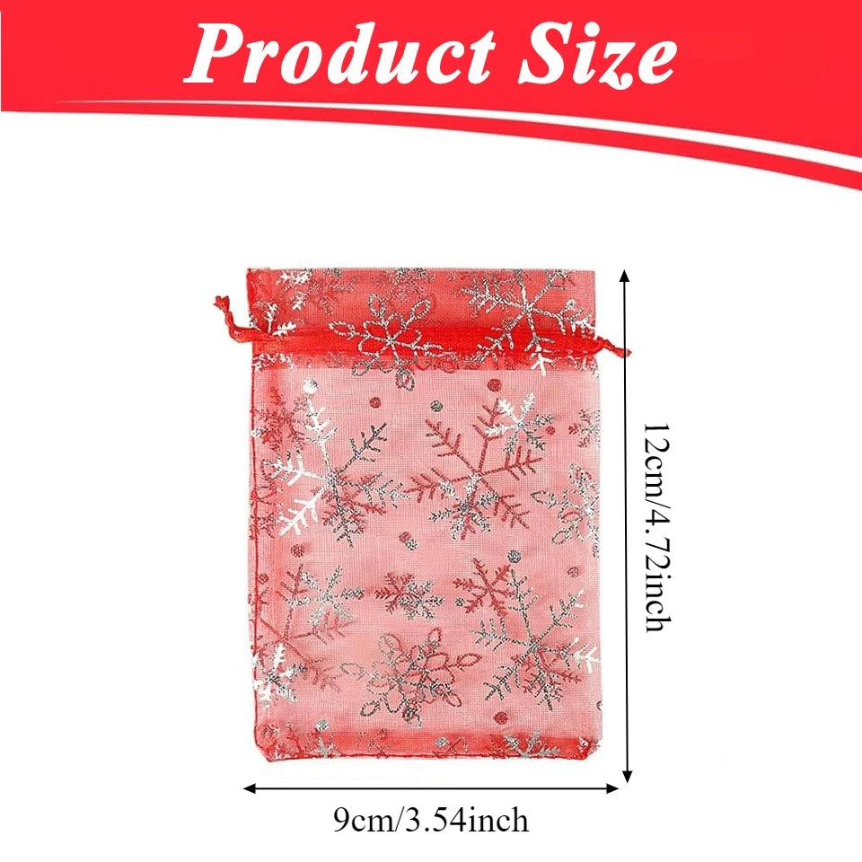 50/100pcs Organza Snowflake Drawstring Gift Bags 9x12cm Organza Gift Bags PLUSH