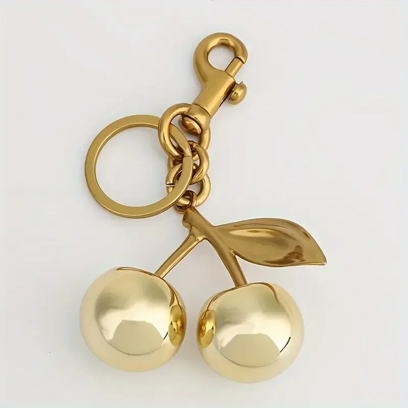 Golden Cherry Keychain Charm – Resin & Metal Bag Accessory Keychain Charm PLUSH