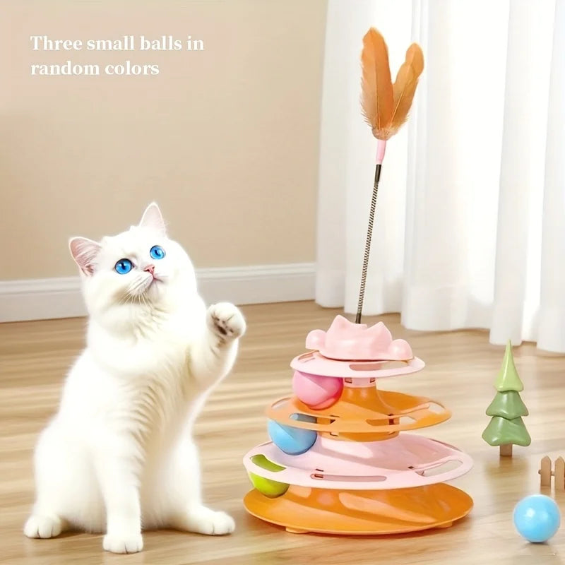 Interactive Feather Turntable Cat Toy with Rolling Ball Interactive Cat Toy PLUSH