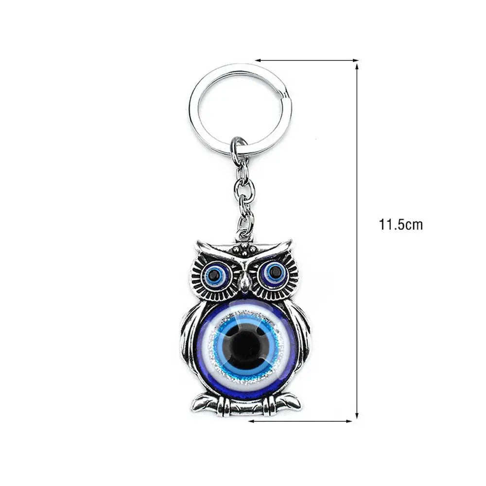 Evil Eye Owl Lucky Charm Keychain – Glass Car Pendant Charm Keychain PLUSH