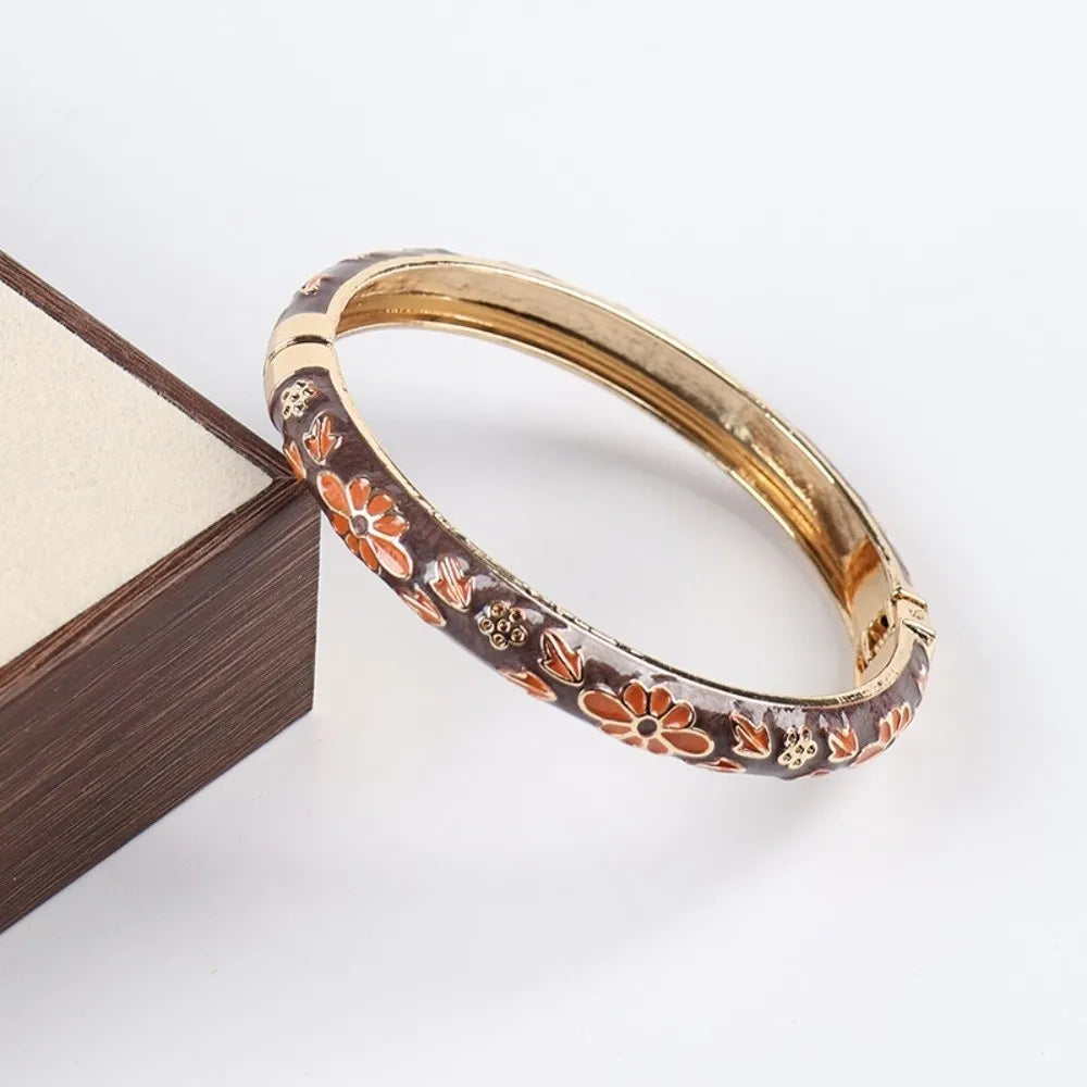 Vintage Cloisonne Enamel Floral Cuff Bangle | Women's Bracelet Enamel Cuff Bangle PLUSH Style 2