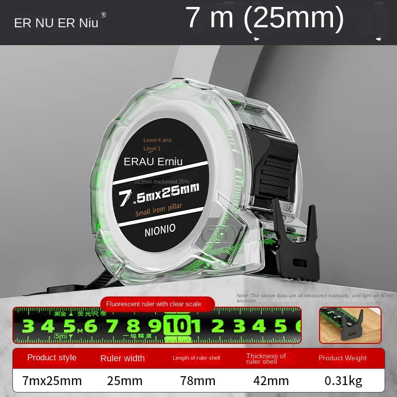 Fluorescent Tape Measure Double-Sided Scale 3/5/7/10m Tape Measure PLUSH 25mm-7M