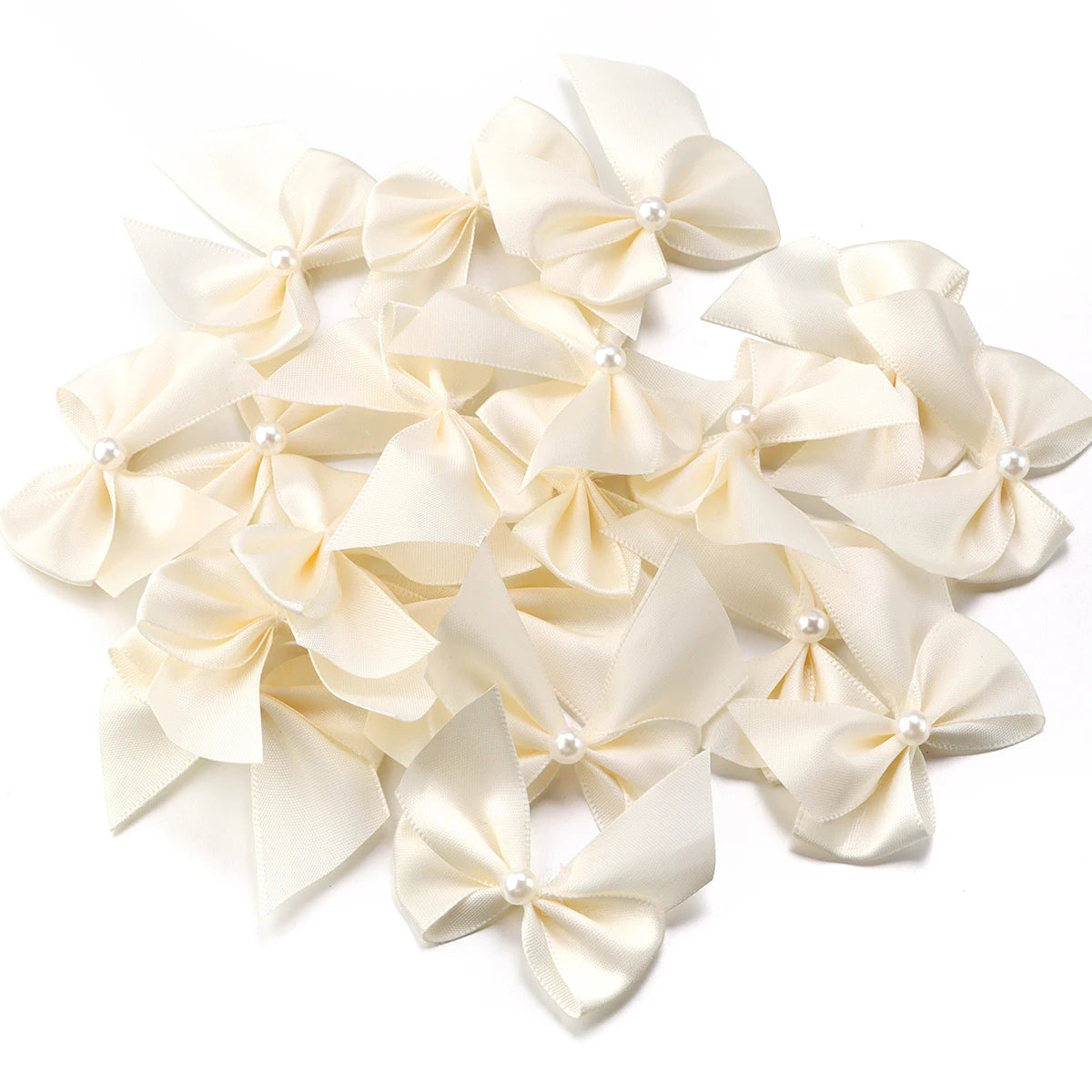 20pcs Satin Ribbon Bows 5.5x6cm – DIY Craft Decoration Satin Ribbon Bows PLUSH Beige 5.5cmx6cm