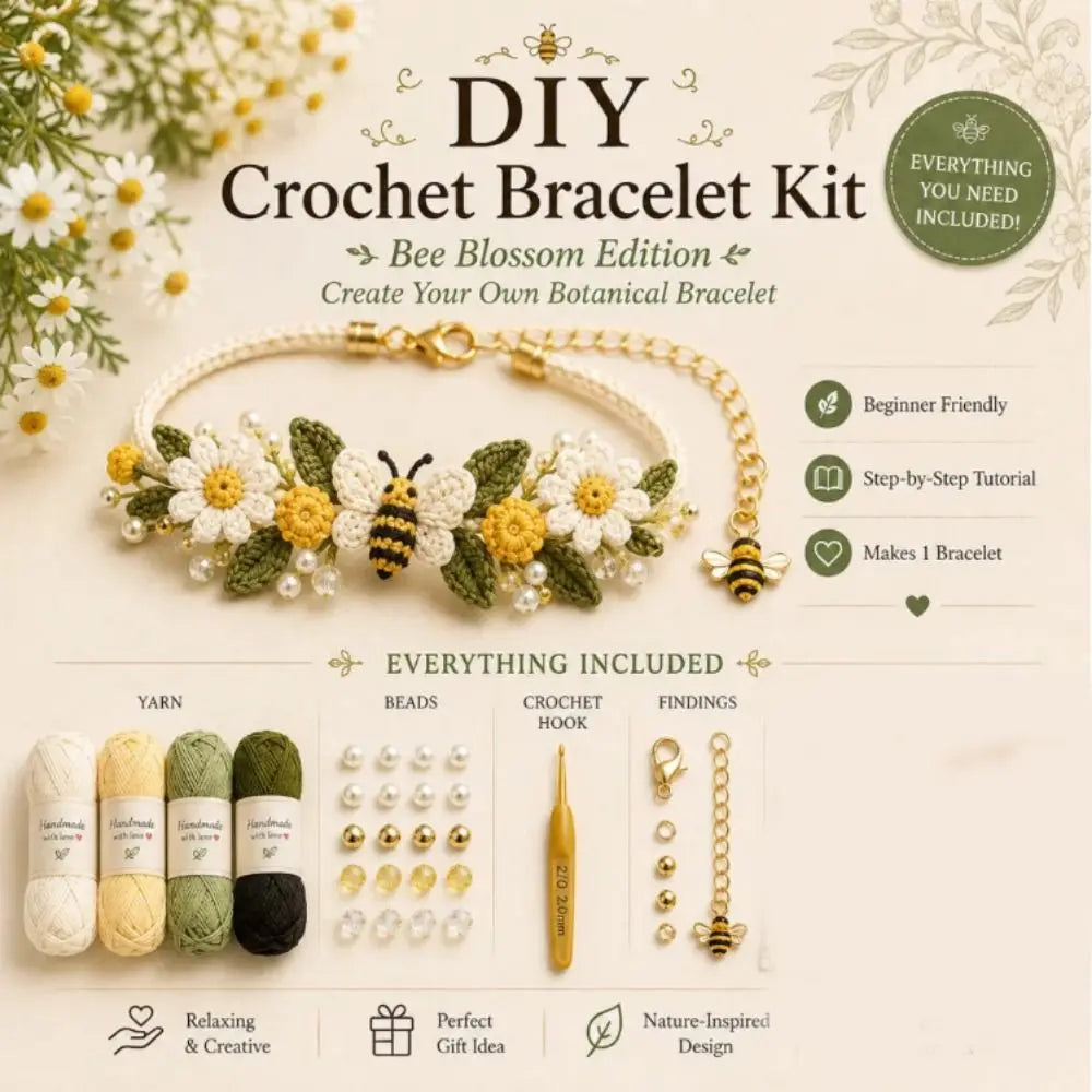 Botanical DIY Crochet Bracelet Kit – Beginner Friendly Craft DIY Crochet Kit PLUSH