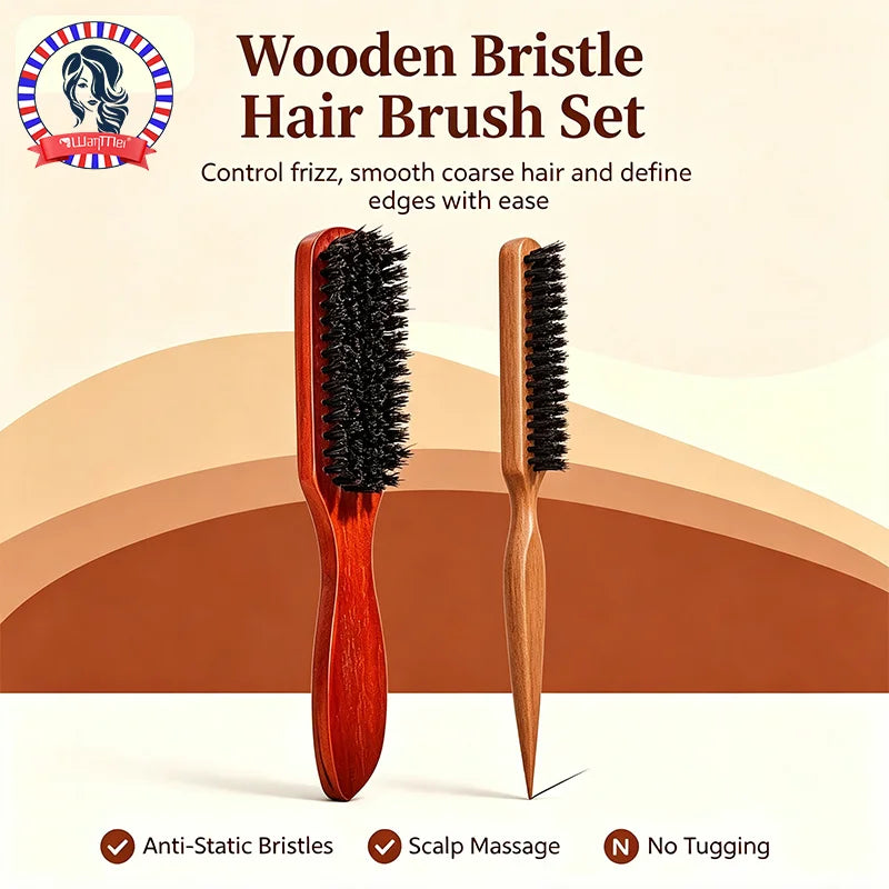 Wooden Bristle Hair Brush – Anti-Static, No-Tug Frizz Control Hair Brush PLUSH