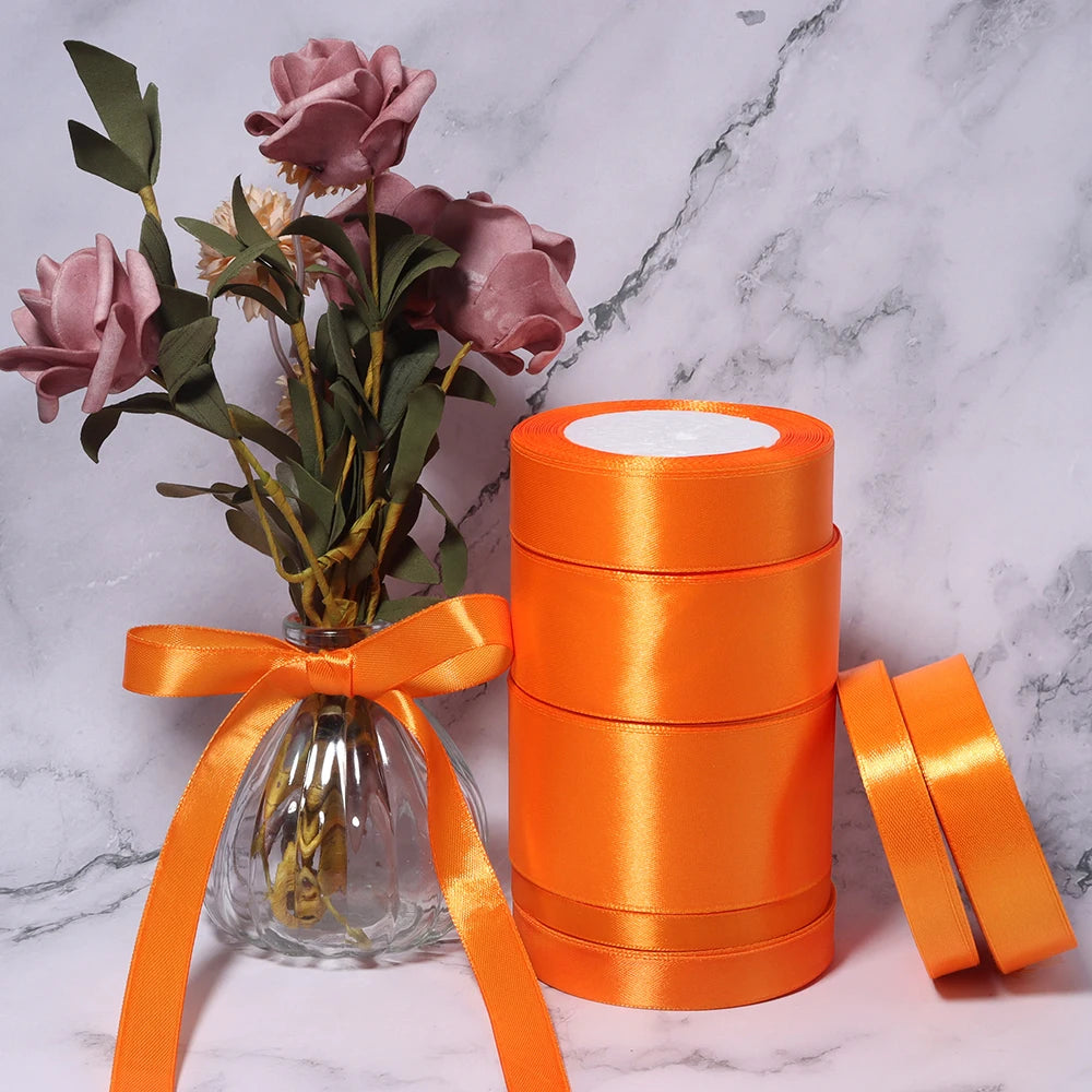 Orange Satin Ribbon 25 Yards – DIY Gifts & Wedding Décor Satin Craft Ribbon PLUSH
