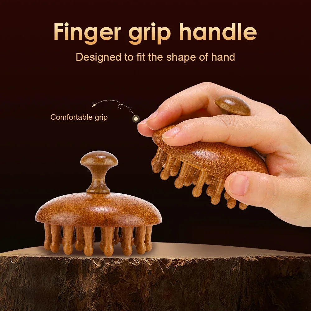 Wooden Scalp Massager Brush – Sandalwood Head & Body Tool Scalp Massager Brush PLUSH