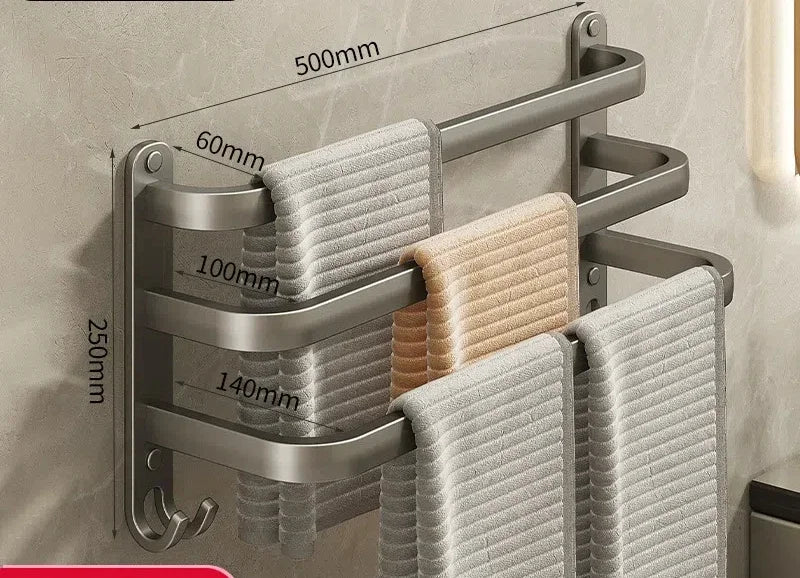 Gun Gray 3-Tier Wall Mounted Towel Rack – Space Aluminum Bathroom Towel Rack PLUSH 50cm
