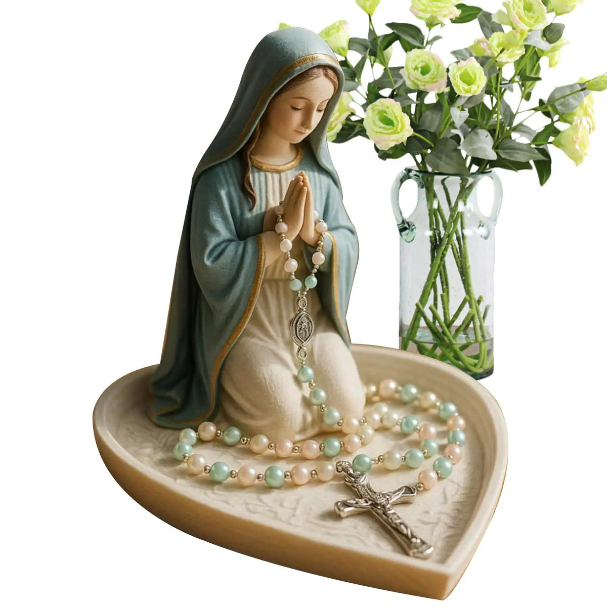 Virgin Mary Rosary Holder Statue – Our Lady of Grace Decor Religious Figurine PLUSH