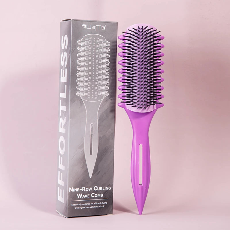 WANMEI 9-Row Curling Wave Comb – Anti-Tangle Hair Styler Hair Styling Comb PLUSH Purple boxed