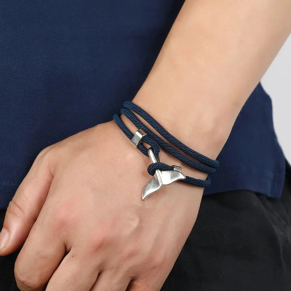 Whale Tail Braided Rope Charm Bracelet – Ocean Series Unisex Charm Bracelet PLUSH