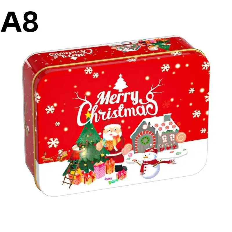 Christmas Tin Can Box – Elk & Santa Candy Cookie Gift Storage Holiday Tin Box PLUSH A8