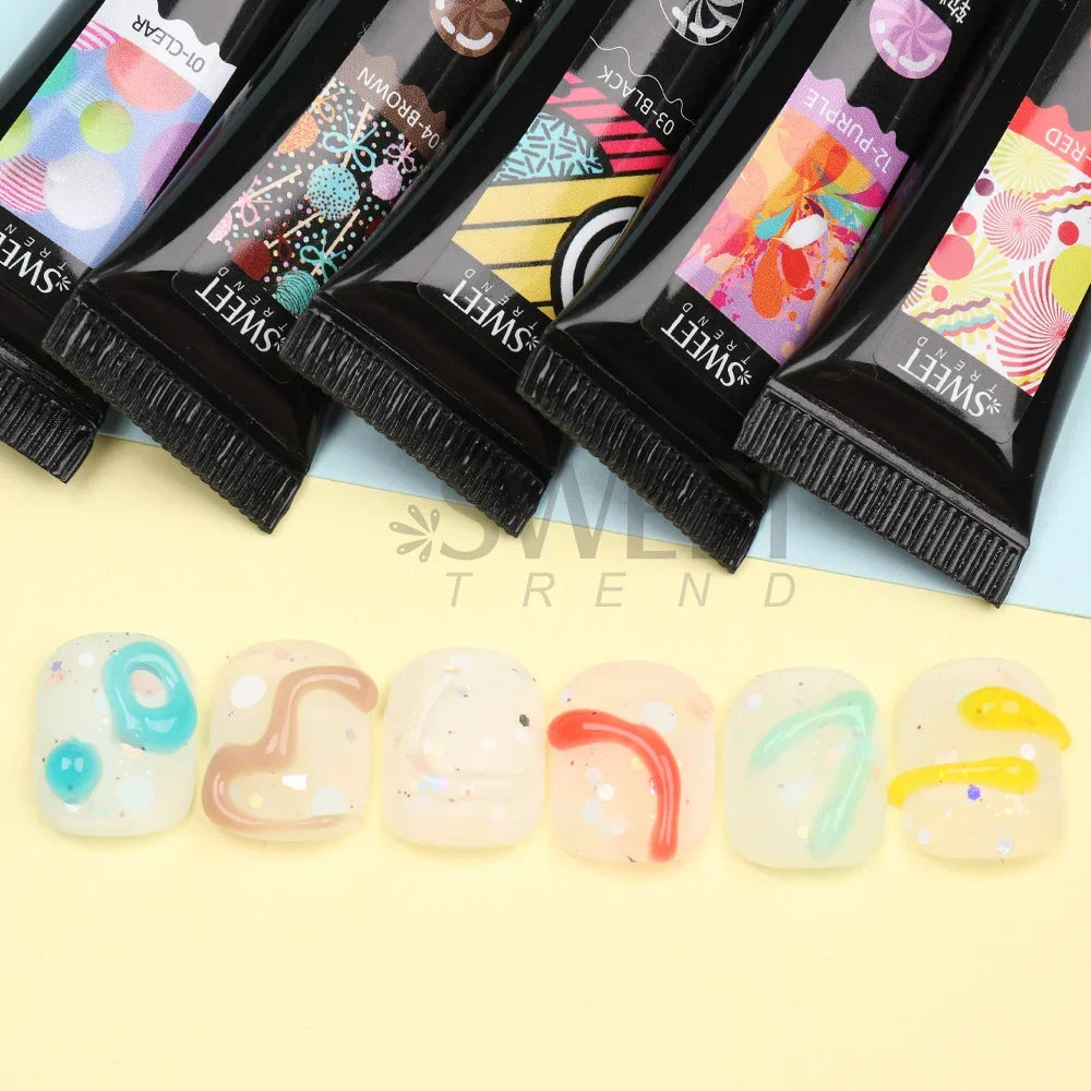 6pcs 5D Jelly Pudding Nail Gel – Macaron Emboss DIY Set Nail Gel Polish PLUSH