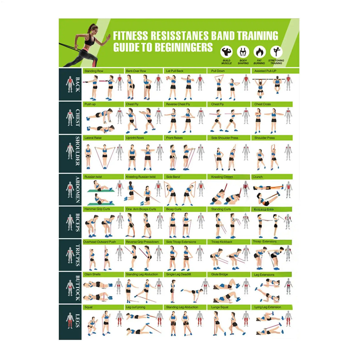 Yoga Pose & Fitness Exercise Chart Poster | Home Gym Wall Art Fitness Wall Poster PLUSH
