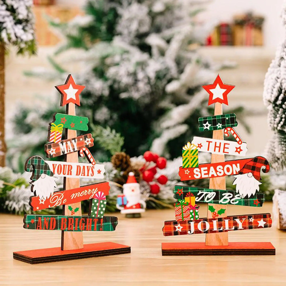Wooden Mini Christmas Tree Desktop Ornament | Xmas Décor Christmas Tabletop Ornament PLUSH