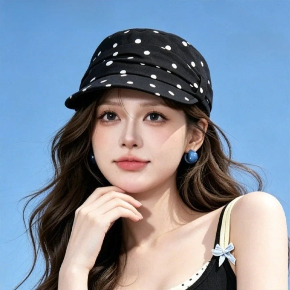 Women's Polka Dot Bow Newsboy Cap – Retro Korean Style Hat Newsboy Cap PLUSH
