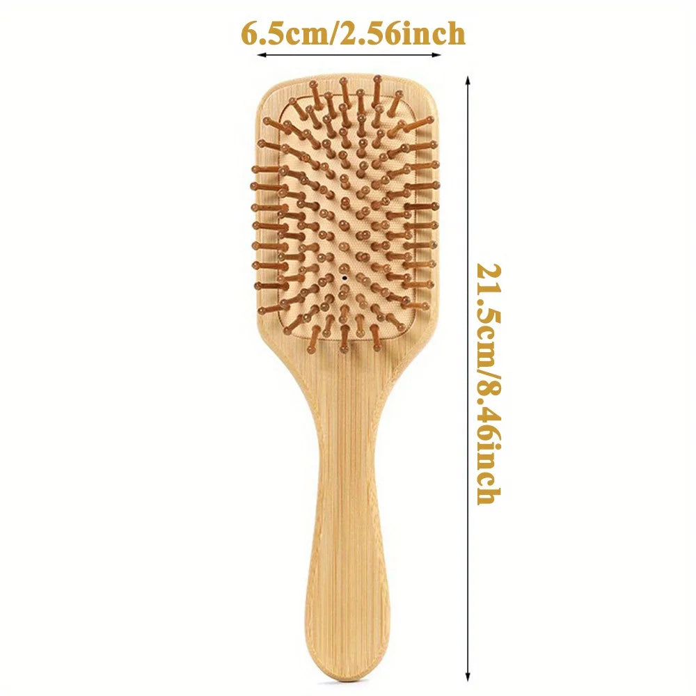 Natural Bamboo Paddle Hair Brush – Air Cushion Scalp Massager Bamboo Hair Brush PLUSH M Square Comb 1