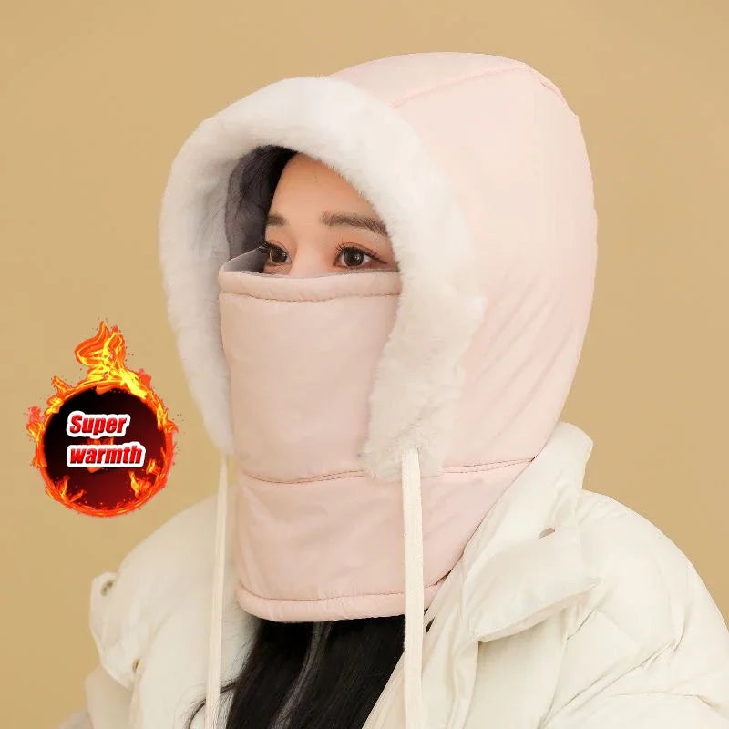 3-in-1 Winter Hooded Hat Face Mask & Scarf – Windproof Warm Winter Hat Set PLUSH