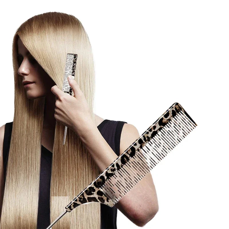 Leopard Rat Tail Fine Tooth Hair Comb – Salon Sectioning Tool Hair Styling Comb PLUSH