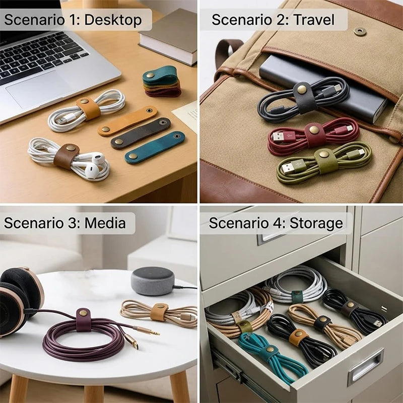 PU Leather Cable Organizer Cord Holder with Snap Button 10/20/30pcs Cable Organizer PLUSH
