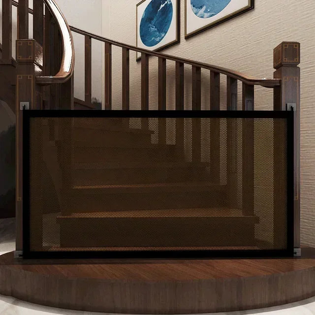Folding Mesh Dog Gate & Pet Playpen – Stair & Doorway Barrier Dog Safety Gate PLUSH coffee 89x85CM