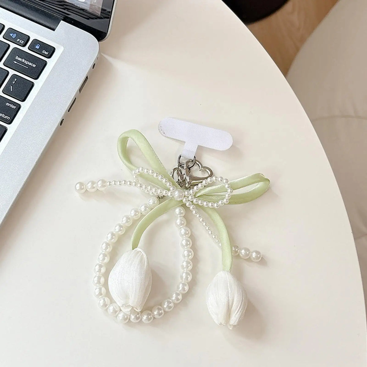 Tulip Beaded Phone Charm Bowknot Pearl Wrist Strap Keychain Phone Charm Keychain PLUSH
