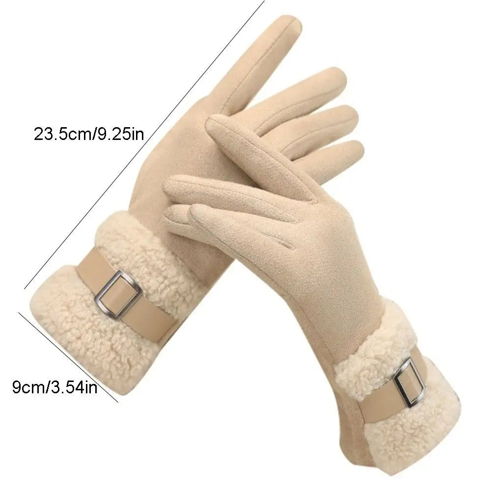 Women's Fleece-Lined Suede Winter Gloves – Windproof Full Finger Winter Gloves PLUSH