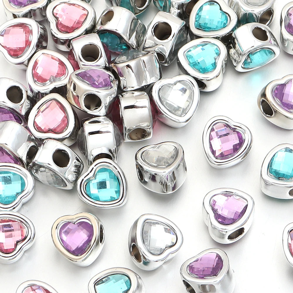 10pcs Rhinestone Heart Big Hole Spacer Beads – DIY Jewelry Jewelry Spacer Beads PLUSH