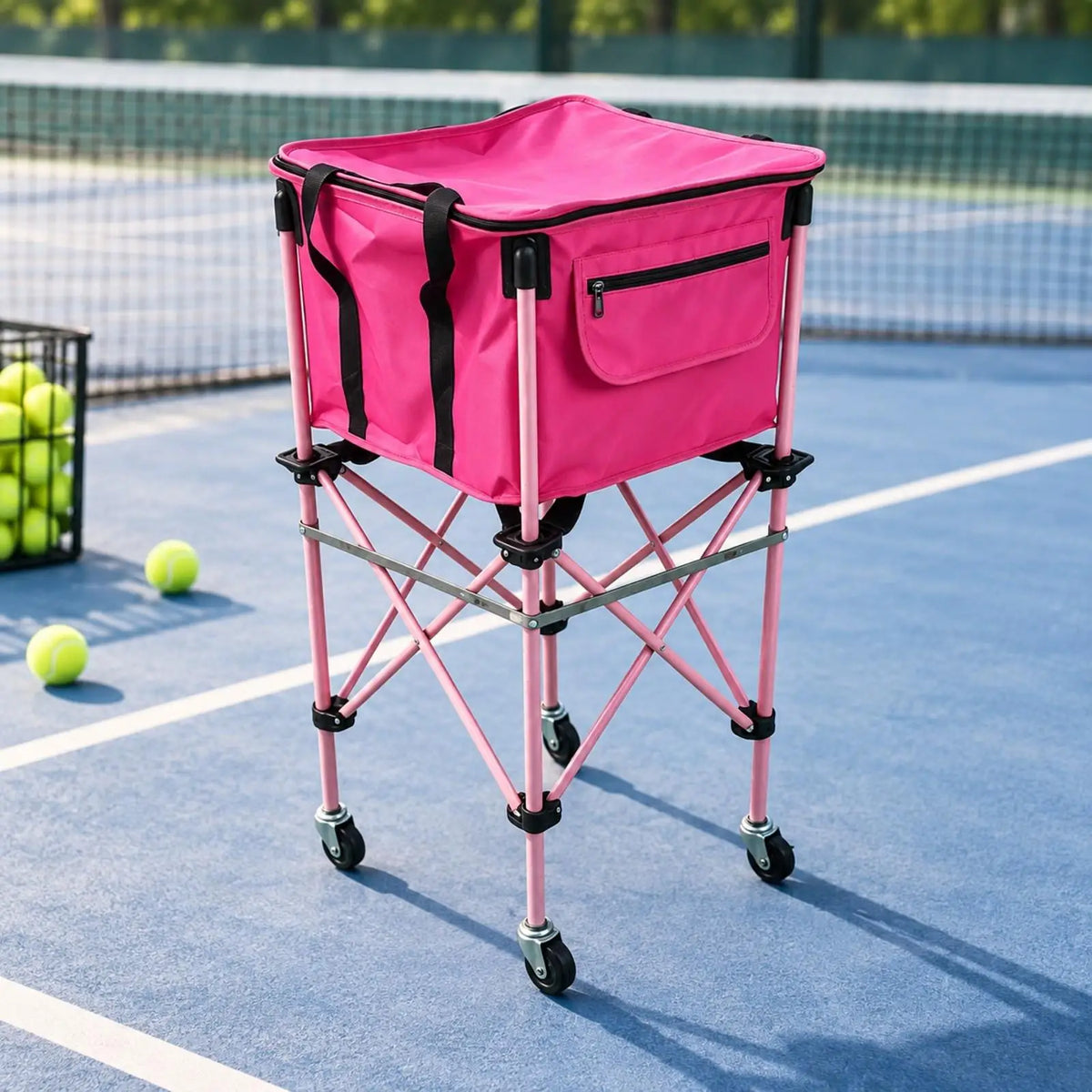 Portable Zippered Tennis Ball Cart – Wheeled Equipment Organizer Tennis Training Cart PLUSH