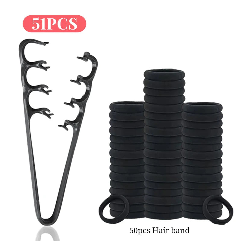 51pcs Hairdressing Comb Set with Hair Bands & Root Clips Hair Styling Set PLUSH Black opp bag