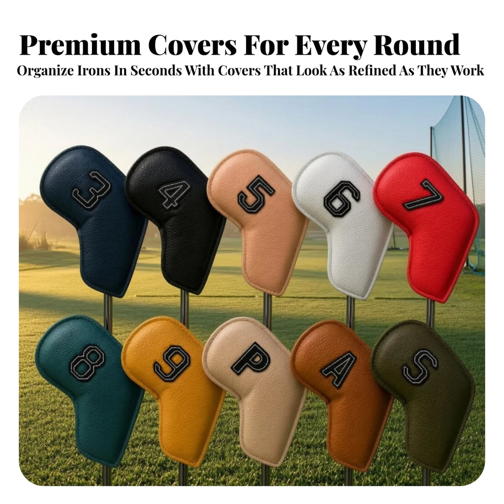 10-Piece Slip-On Golf Iron Head Covers | PU Leather Set Golf Iron Head Covers PLUSH