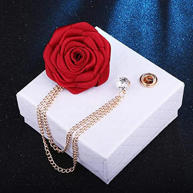 Handmade Groom Lapel Pin Cloth Rose Wedding Brooch & Tassel Wedding Lapel Pin PLUSH