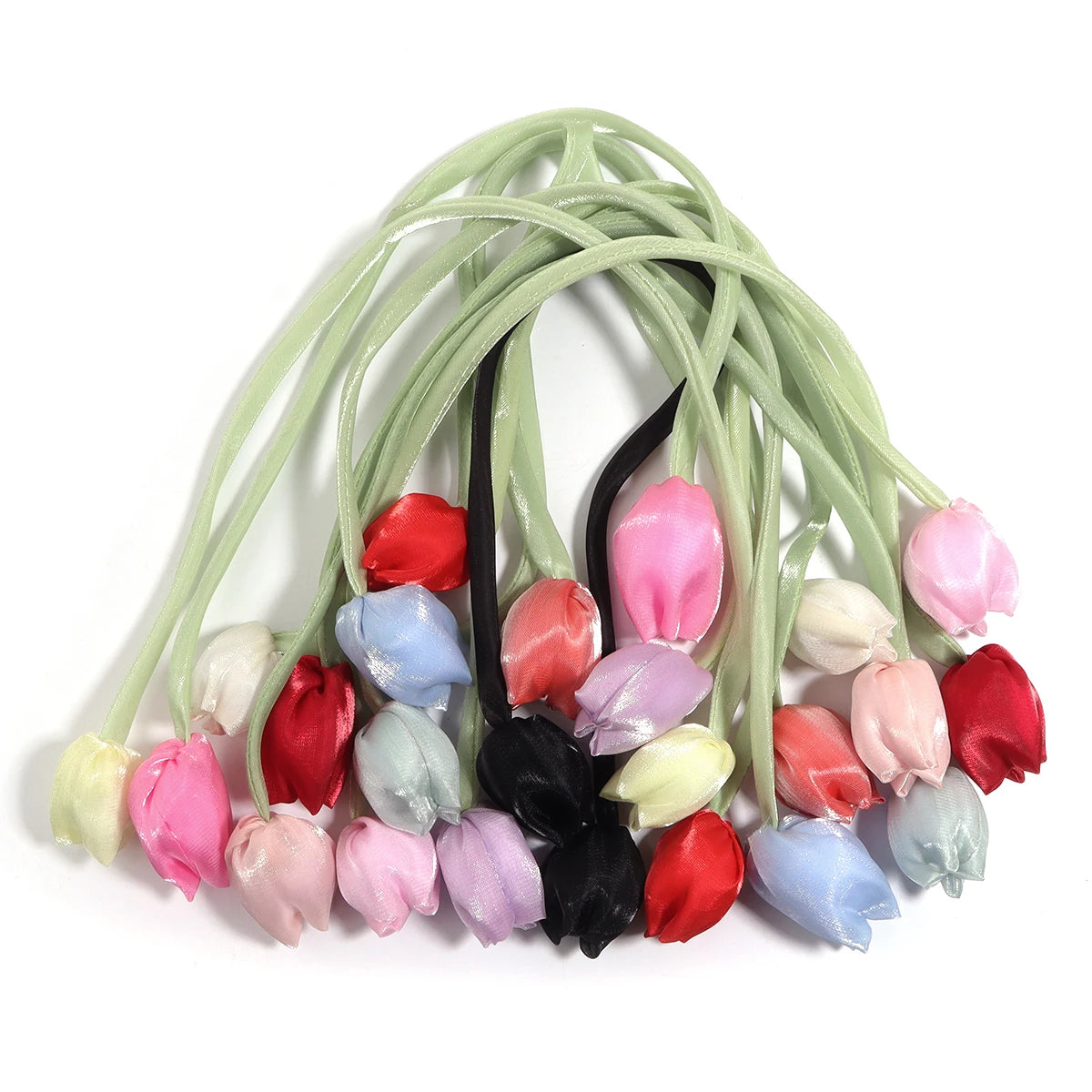 5pcs Tulip Fabric Flower Ribbons – DIY Bag Hat Clothes Decor Fabric Flower Trim PLUSH mixed
