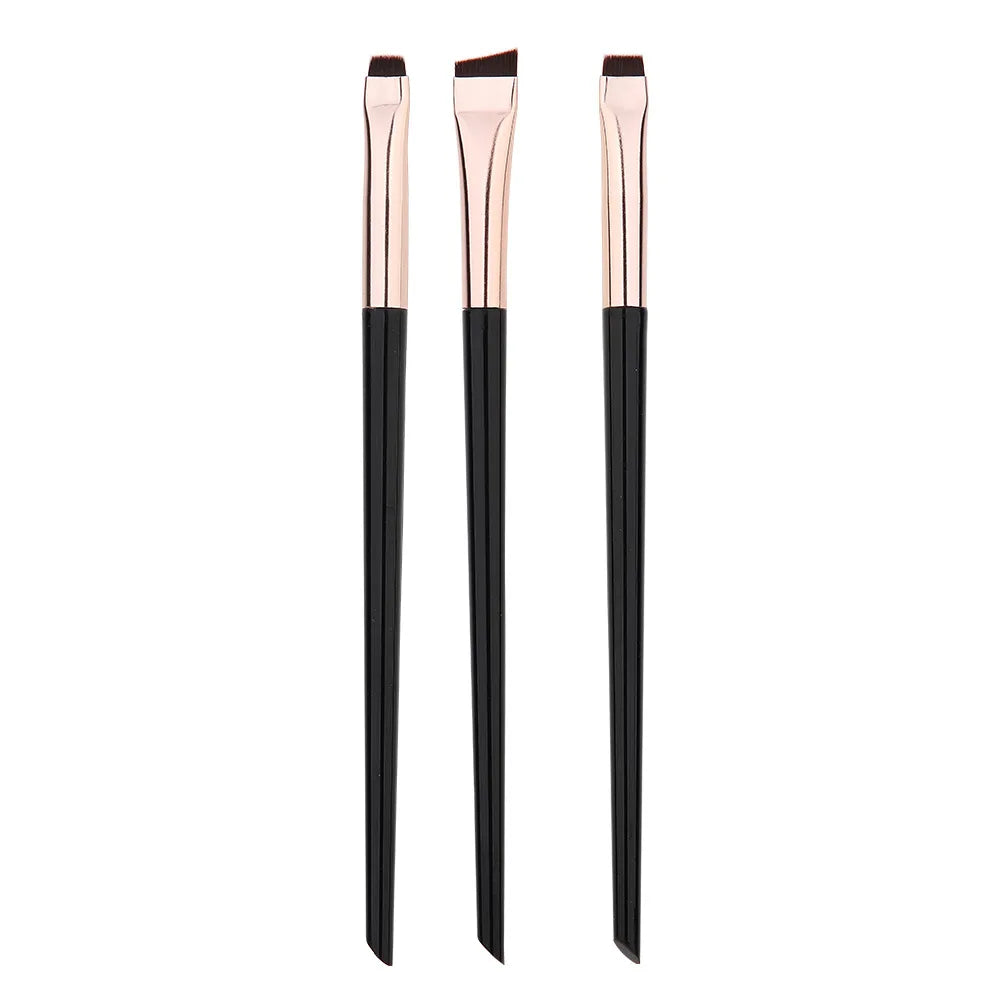 3-Piece Blade Eyeliner & Eyebrow Brush Set – Flat Fine Tip Makeup Brush Set PLUSH black gold