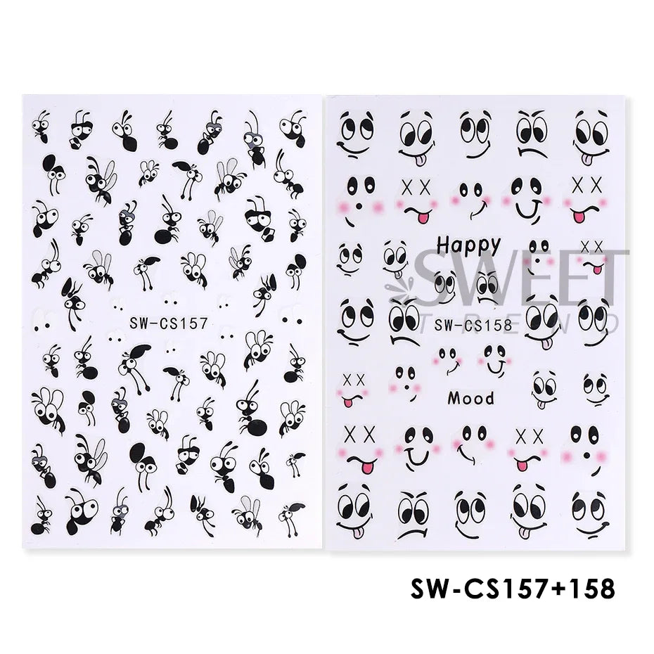 Cartoon Kawaii Nail Stickers – Dinosaur & DIY Decals 2/3pcs Nail Art Stickers PLUSH SW-CS157-158