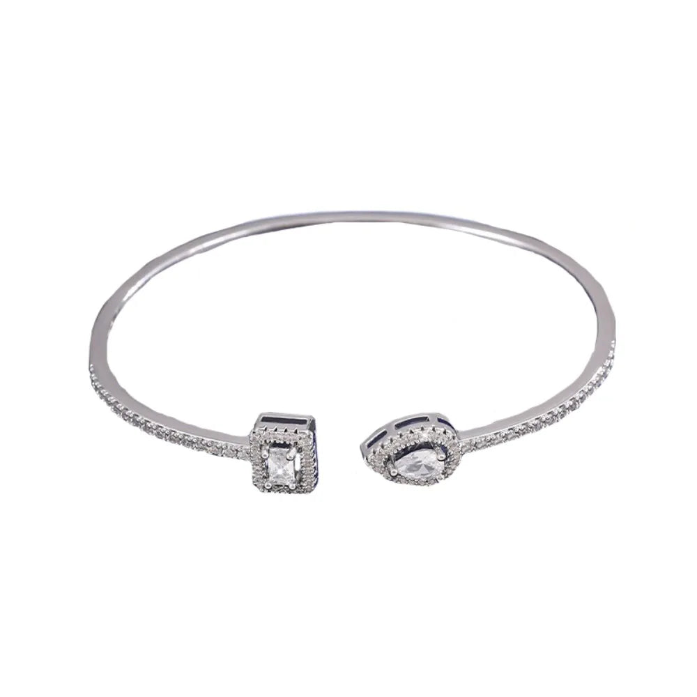 Cubic Zirconia Cuff Bracelet – Adjustable Open Bangle Cuff Bracelet PLUSH White