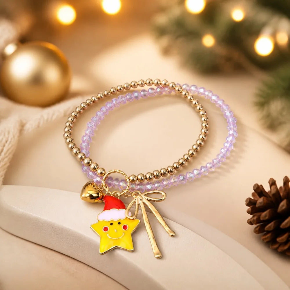 Christmas Santa Claus Charm Bracelet – Adjustable Braided Rope Charm Bracelet PLUSH Style 5