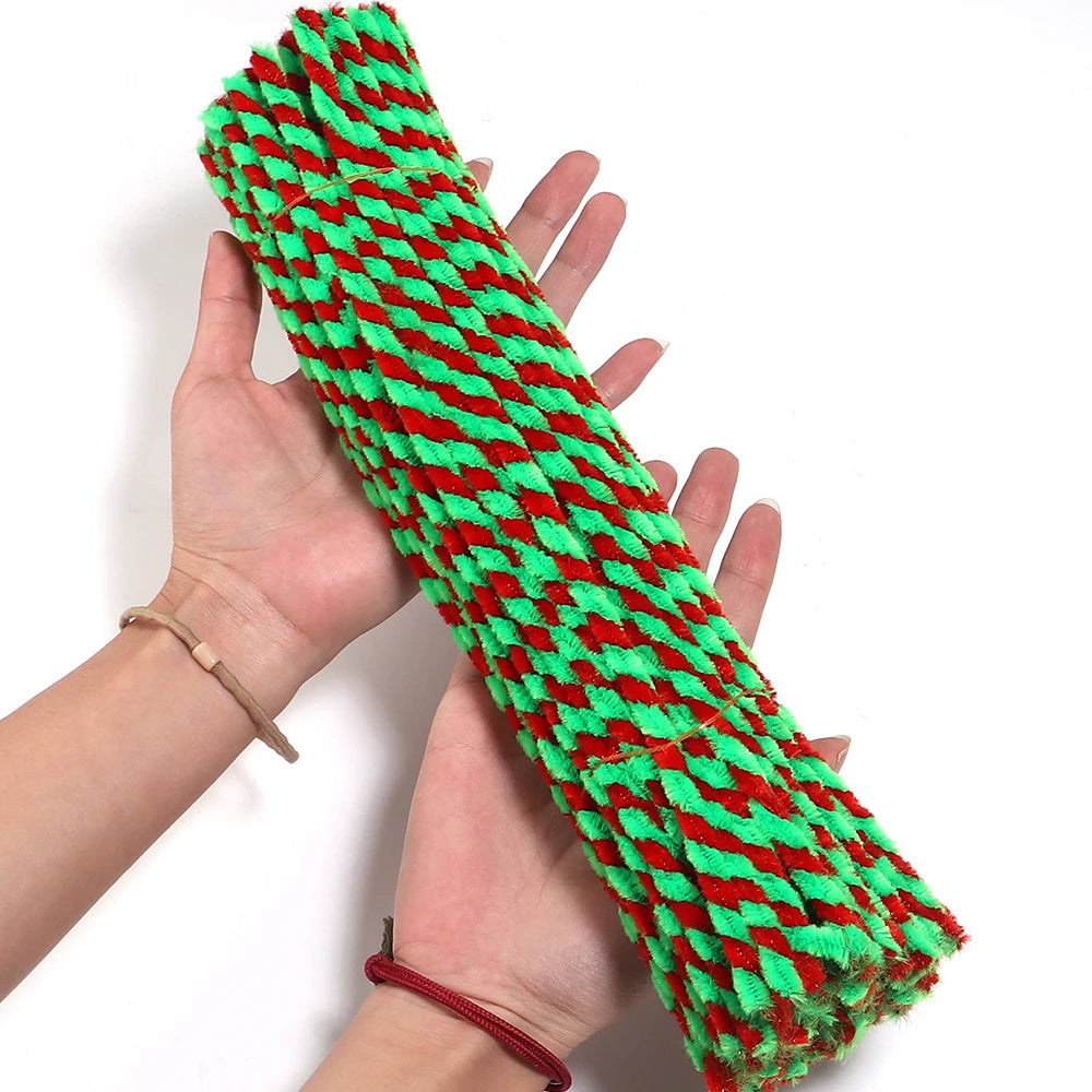 100pcs Christmas Striped Chenille Pipe Cleaners 30cm DIY Craft Craft Pipe Cleaners PLUSH