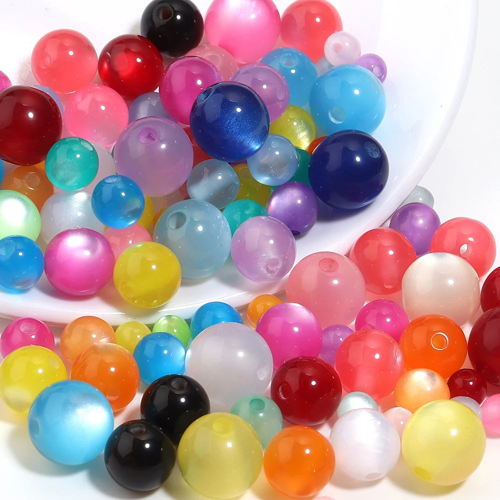 Resin Cat Eye Round Beads 6–12mm | DIY Jewelry 50–100pcs Resin Craft Beads PLUSH