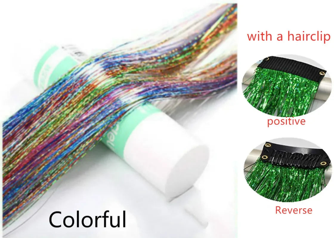 Sparkle Hair Tinsel Extensions 100cm – Colorful Braiding Dazzles Hair Tinsel Extension PLUSH with clip NO.29