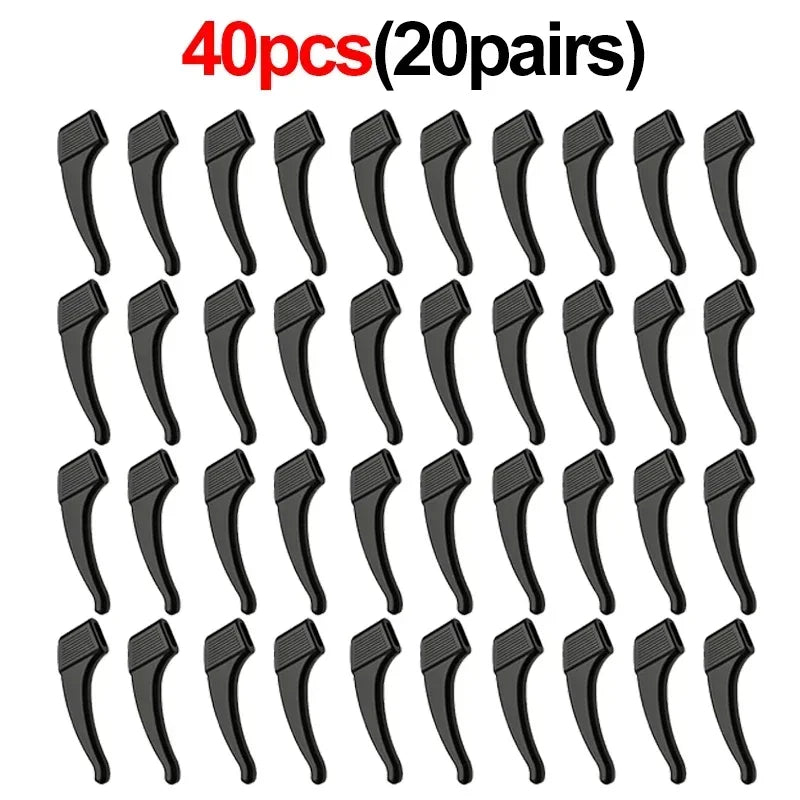 Silicone Anti-Slip Ear Hook Grips for Glasses & Sunglasses Eyewear Accessories PLUSH Black 20pairs