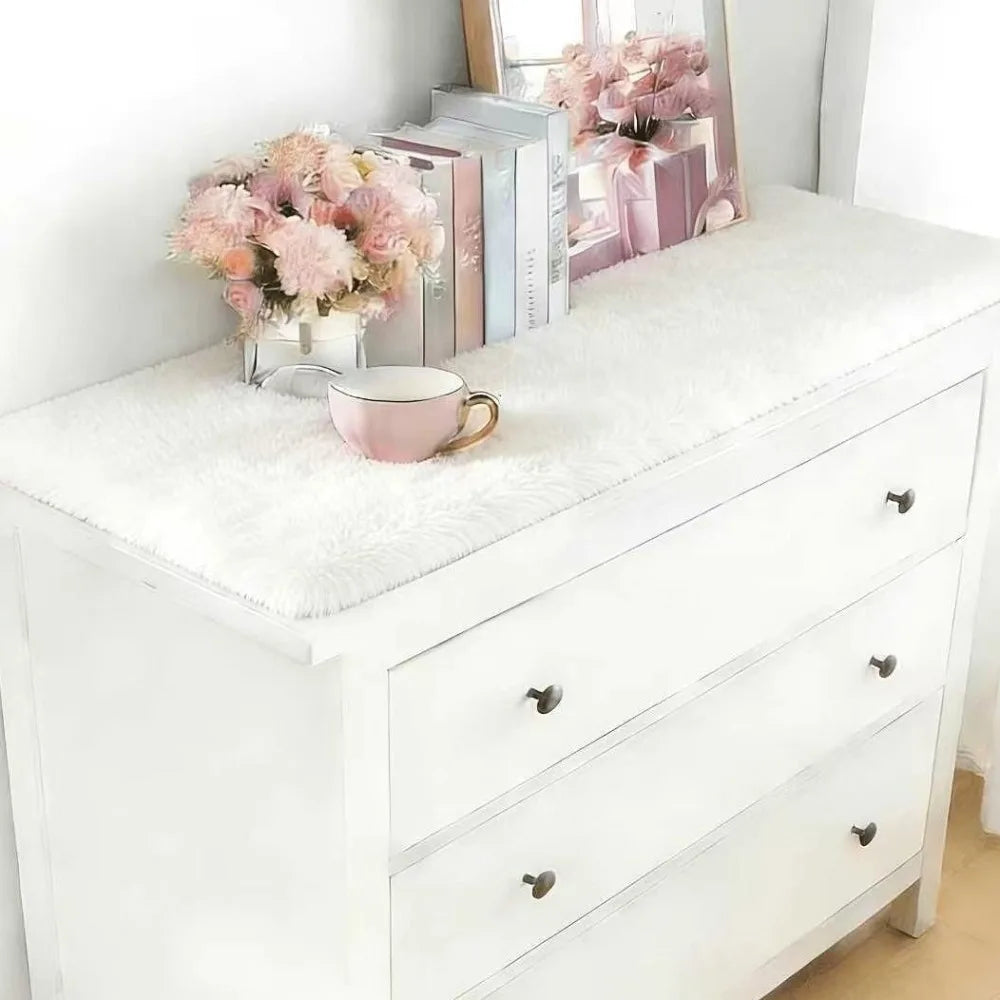 Gradient Plush Table Mat – Fluffy Shaggy Desk & Cabinet Pad Plush Table Mat PLUSH White 19.69x31.50 in