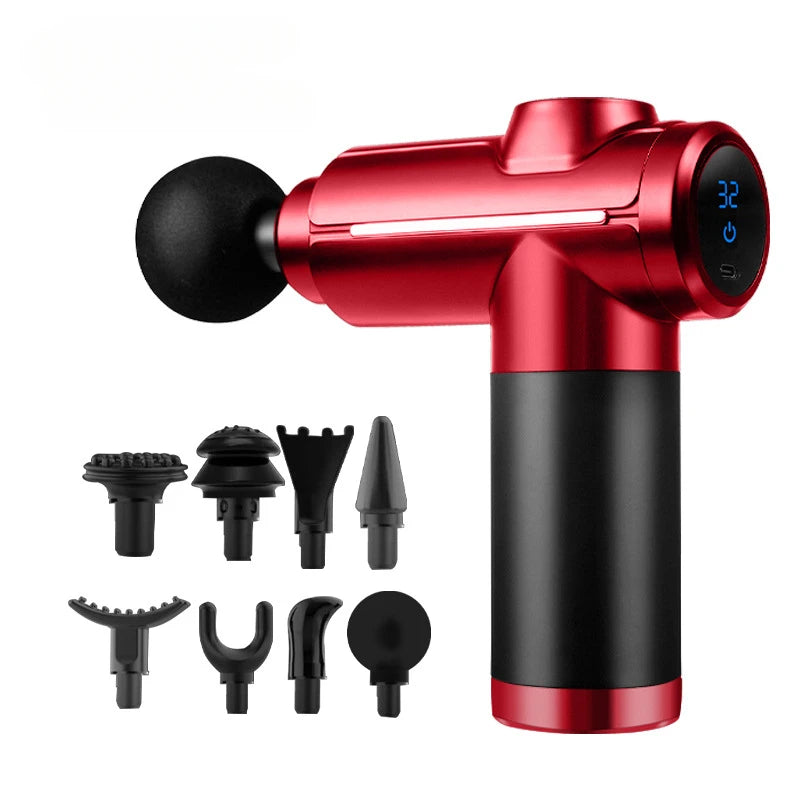Portable Massage Gun with 8 Heads – Full Body Massager Handheld Massage Gun PLUSH Red USB Type-C