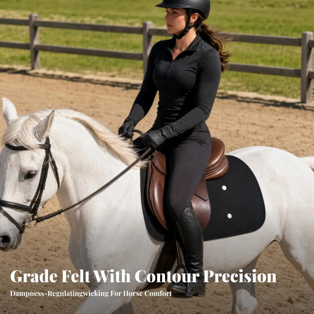 Felt Western Horse Saddle Pad – Black, Breathable Low Profile Horse Saddle Pad PLUSH