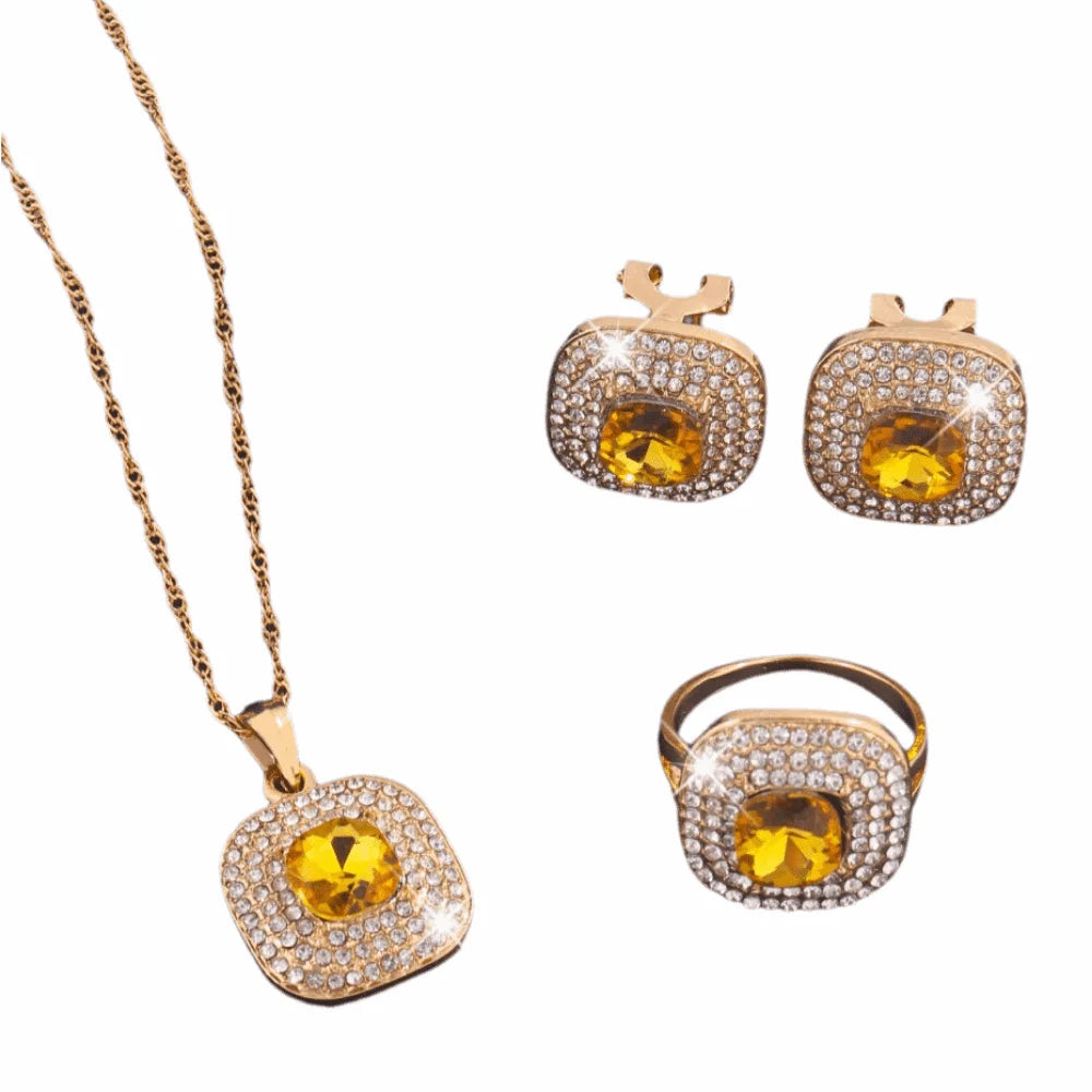 Baroque Crystal Rhinestone Bridal Jewelry Set – Necklace & Earrings Bridal Jewelry Set PLUSH Yellow