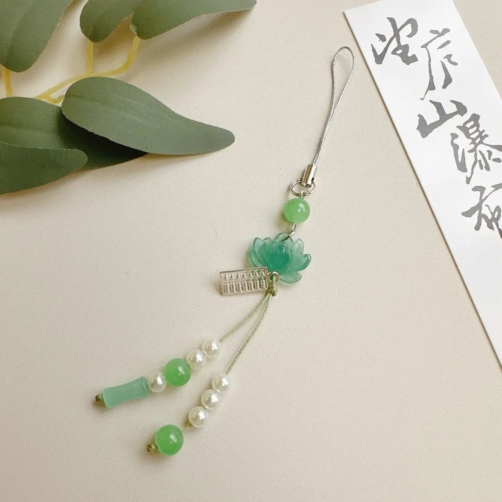Vintage Lotus Beaded Key Chain – Chinese Tassel Lucky Charm Beaded Key Chain PLUSH Style A