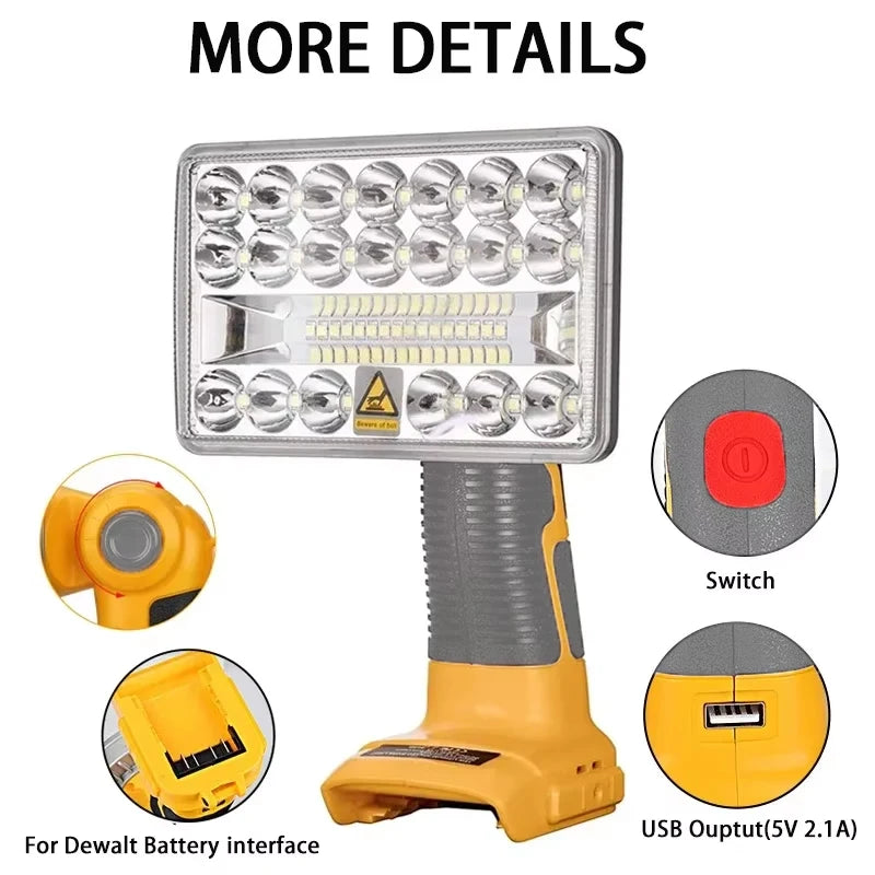ZWINCKY Cordless LED Work Light for Dewalt 18V/20V Battery Cordless Work Light PLUSH