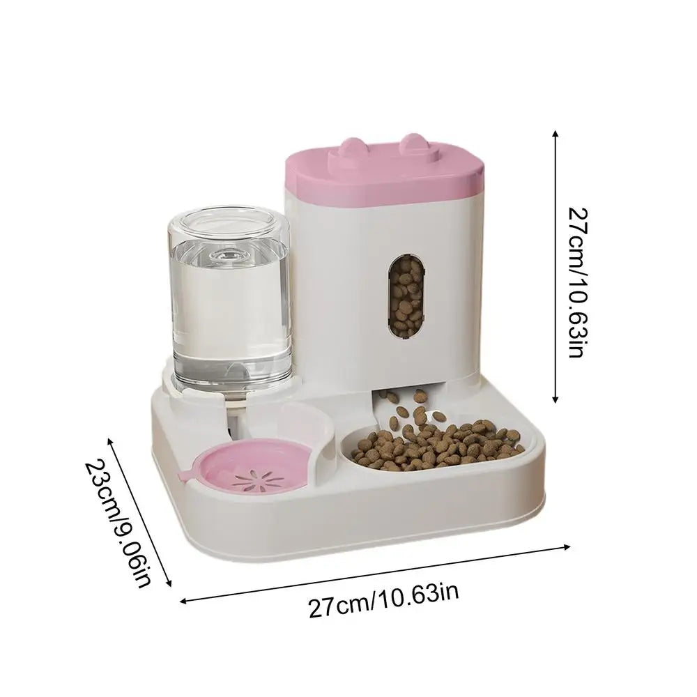 Automatic Gravity Pet Feeder & Water Bowl – Large Capacity Automatic Pet Feeder PLUSH Pinks