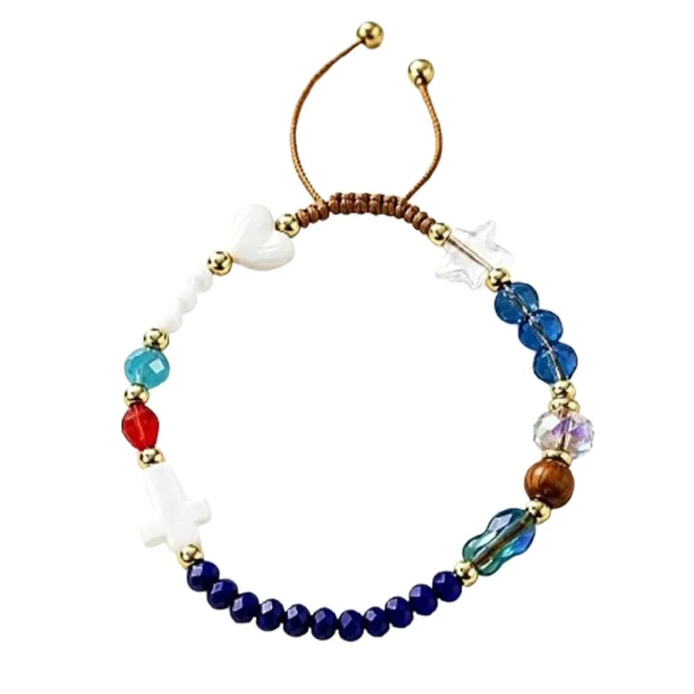 Adjustable Cross Crystal Bead Bracelet – Colorful Boho Bangle Beaded Bangle Bracelet PLUSH Style 1